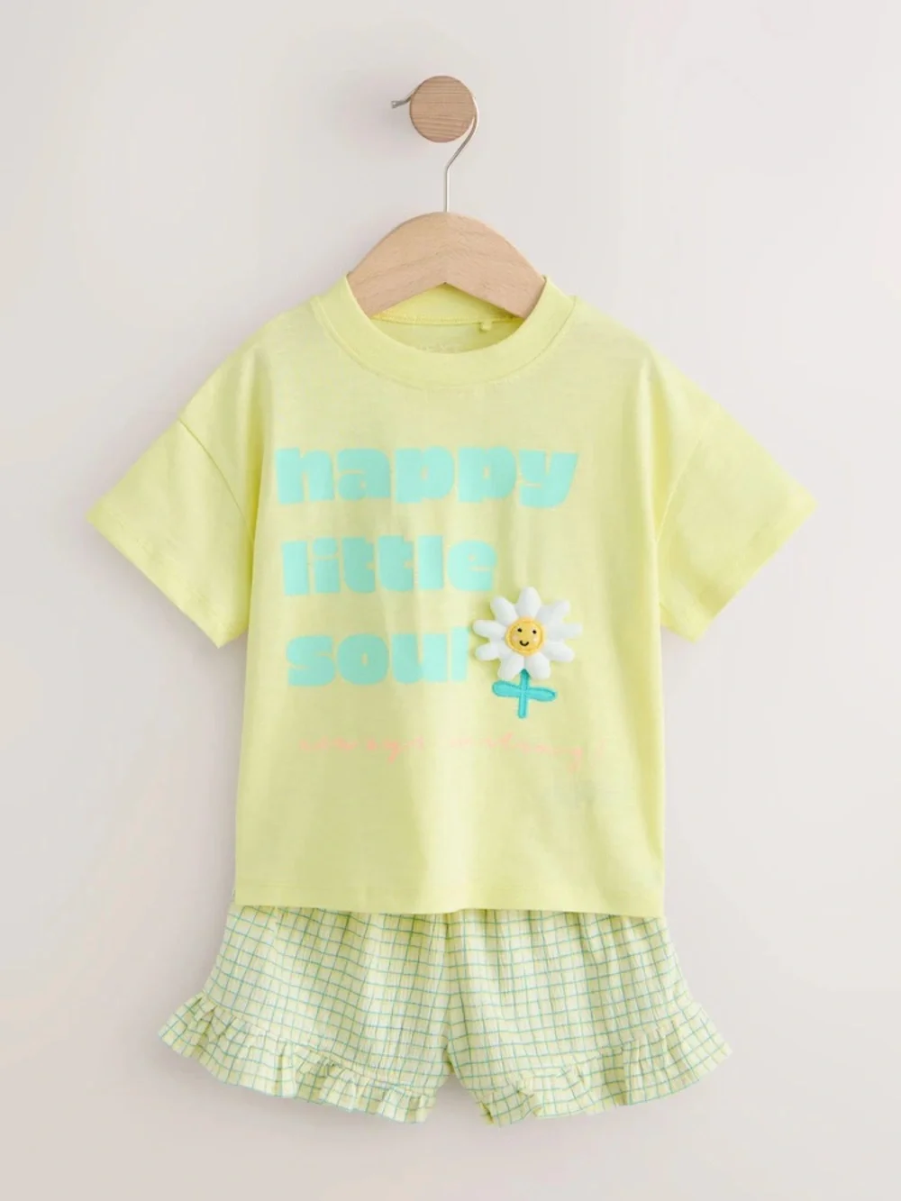 Next Lime Green Flower Short Sleeve Top and Shorts Set Size 2/3 Years
